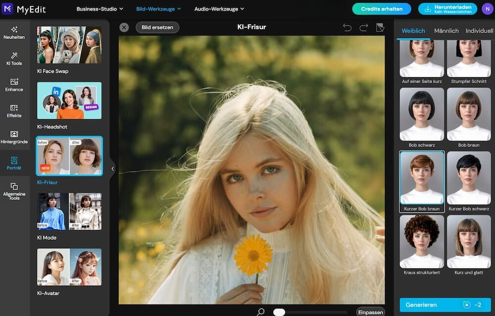 MyEdit - Teste Bob-Frisuren mit KI